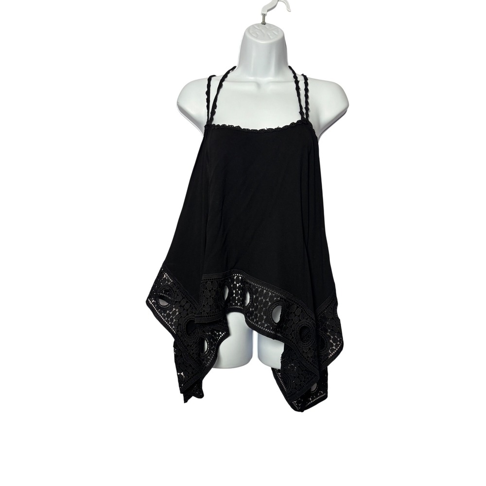 The Clothing Company Womens Camisole M Black Crochet Lace Handkerchief Boho Goth